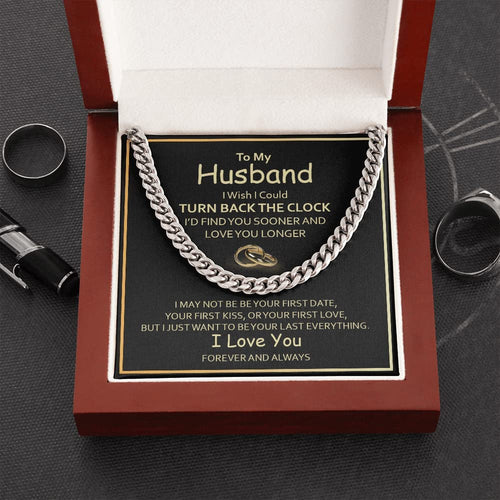 Personalized Message Card Cuban Link Chain Necklace Turn Back The Clock Cuban Link Chain Necklace Gift For Husband