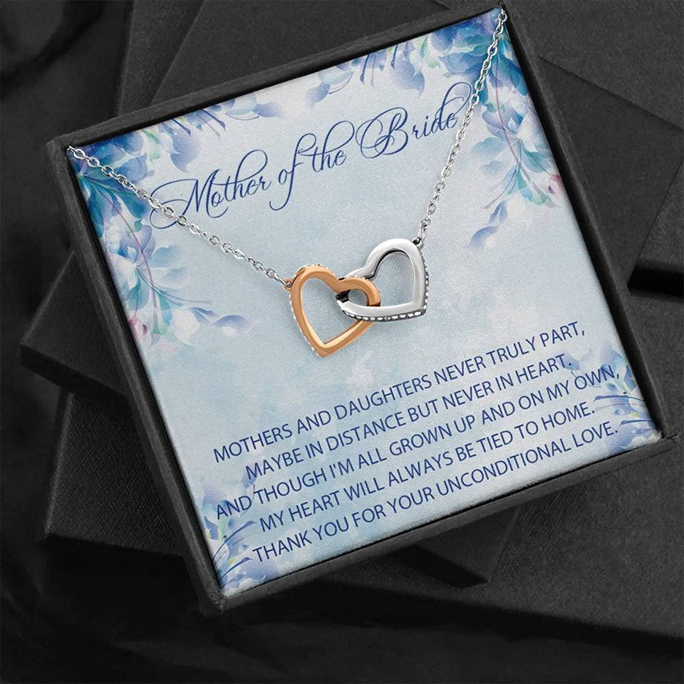 Wedding Necklace Gift, Message Card Jewelry, Handmade Necklace, Mother of the bride gift from daughter, Personalized mother of the bride Interlocking Hearts Necklace gift