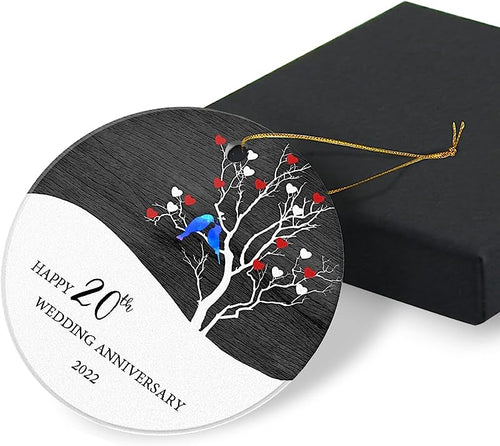 Happy 20Th Wedding Anniversary  Christmas Ornaments Gifts For Couples Keepsake Gift For 20Th Wedding Anniversary Christmas Tree Ornaments  Round Ceramic Ornament 2.95In With Gift Box