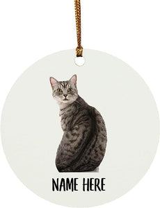 Funny Manx Cat Grey Tabby Personalized Name Gifts  Christmas Tree Ornaments Circle