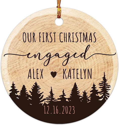 Our First Christmas Engaged Ornament , Personalized Christmas Ornament For Newly Engaged Couples Custom Name And Date, Engagement Christmas Ornament Romantic Couples Gifts