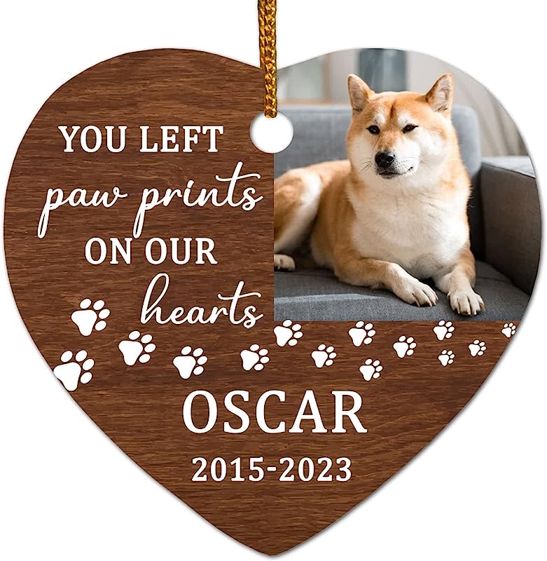 Personalized Pet Memorial Christmas Ornament, Photo Remembrance, You Left Paw Prints On Our Hearts, Sympathy Gift, Keepsake Gift Of Pet, Remembrance Ornament, Dog Christmas Ornament Custom Photo