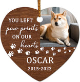 Personalized Pet Memorial Christmas Ornament, Photo Remembrance, You Left Paw Prints On Our Hearts, Sympathy Gift, Keepsake Gift Of Pet, Remembrance Ornament, Dog Christmas Ornament Custom Photo