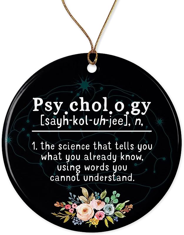 Psychology Definition Christmas Ornament - Gift Ceramic Holiday Decoration Present Porcelain 3Inch Flat With Gold Ribbon Both Sides White