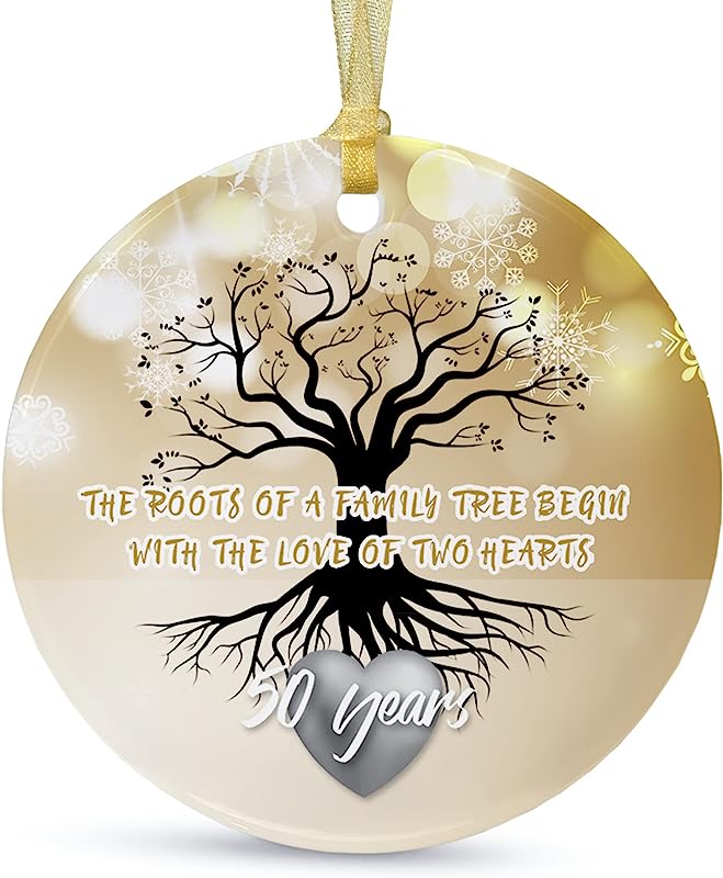 50Th Anniversary Wedding Ornament  Christmas Hanging For Couple,50 Years As Mr And Mrs,Xmas Wedding Gift For Parents,Ceramic Ornament For 50Th Husband&Wife Married (2.9")