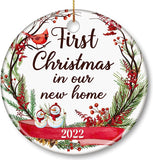 First Christmas Home Ornaments  Xmas Tree Hanging Decorations Wedding Housewarming Gifts For Homeowners Wedding Engagement Presents For Newlywed Married Engaged Couples (Rustic Pattern)