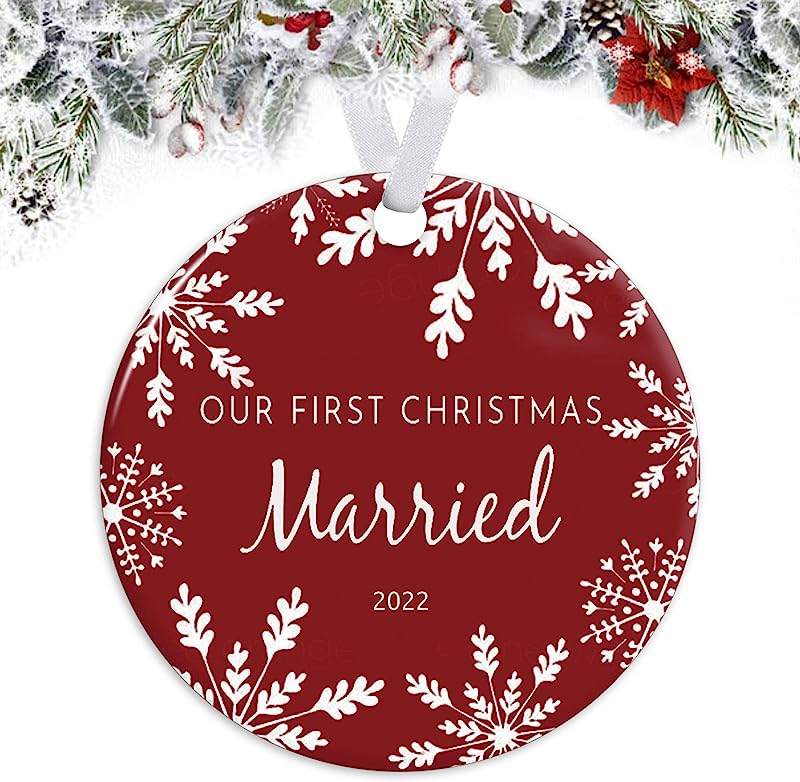 Our First Christmas Married - Gift For Newlywed Couple,  Christmas Ornaments, Wedding Keepsake