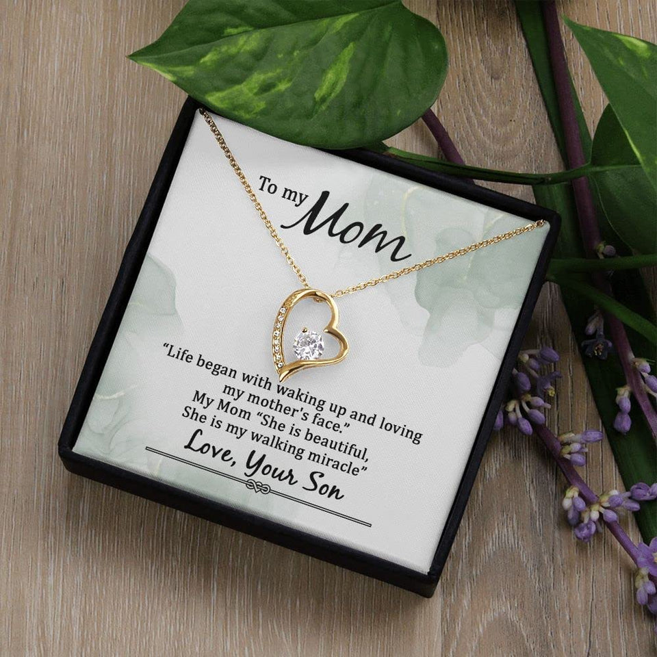 to My Mom Life Began with Walking Up Forever Love Pendant Necklace