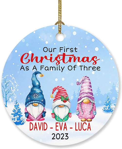 Dad Mom Baby Gnomes Ornament Gift, Personalized Our First Christmas As A Family Three Ornament Xmas , Family 3 Gnomes Ornament Christmas, Customized Name Year New Parents Gnome Ornament Xmas Tree