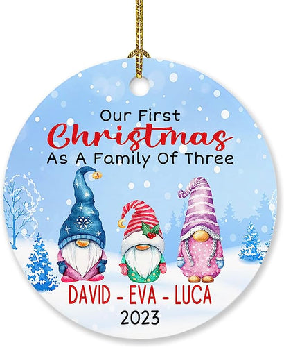 Dad Mom Baby Gnomes Ornament Gift, Personalized Our First Christmas As A Family Three Ornament Xmas , Family 3 Gnomes Ornament Christmas, Customized Name Year New Parents Gnome Ornament Xmas Tree