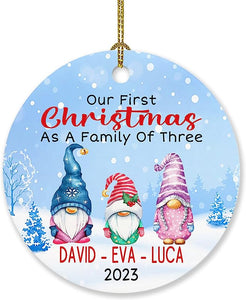 Dad Mom Baby Gnomes Ornament Gift, Personalized Our First Christmas As A Family Three Ornament Xmas , Family 3 Gnomes Ornament Christmas, Customized Name Year New Parents Gnome Ornament Xmas Tree