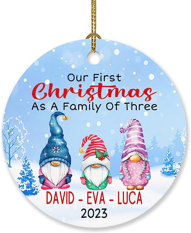 Dad Mom Baby Gnomes Ornament Gift, Personalized Our First Christmas As A Family Three Ornament Xmas , Family 3 Gnomes Ornament Christmas, Customized Name Year New Parents Gnome Ornament Xmas Tree