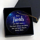 Merry Christmas Ornament -Friendship Gift Good Friends Are Like Stars Present For Friends Holiday Keepsake 3 Inch Round Ceramic