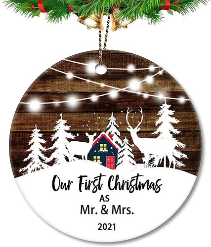 First Christmas Ornaments As Mr & Mrs Couple Married  Wedding Decoration 2.9 Inch Ornament (21-A11)