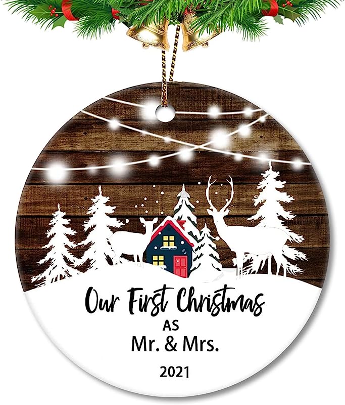 First Christmas Ornaments As Mr & Mrs Couple Married  Wedding Decoration 2.9 Inch Ornament (21-A11)