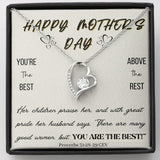 HAPPY MOTHER'S DAY Necklace Gift for Mom Forever Love Necklace With Message Card 14k White Gold Finish / Standard Box