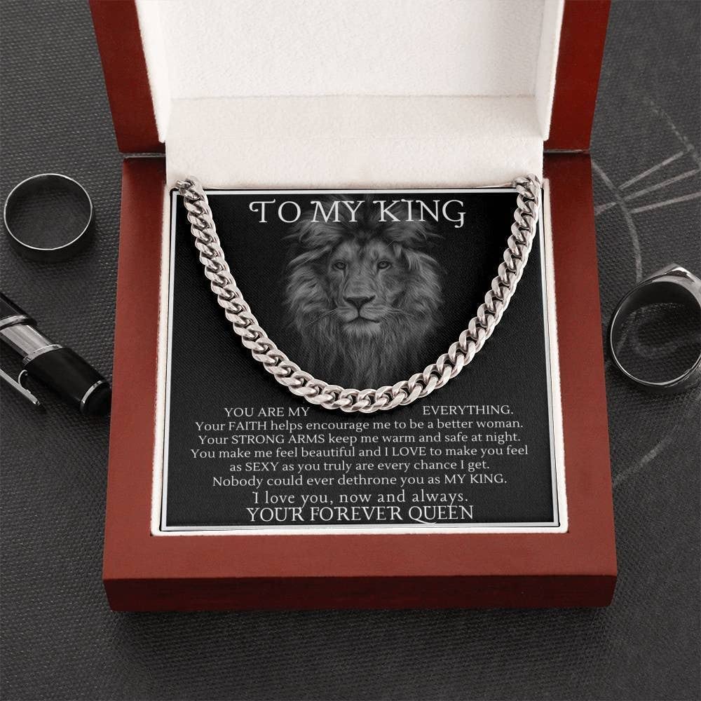 Personalized Message Card Cuban Link Chain Necklace To My King You Are My Everything Cuban Link Chain Necklace Gift