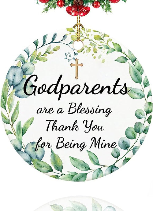 Godparents Gift:Thank You For Being Mine Godparents S Ornaments, Baptism Gifts For Godparents, 2.9" Ceramic Godparents Christmas Ornaments 
