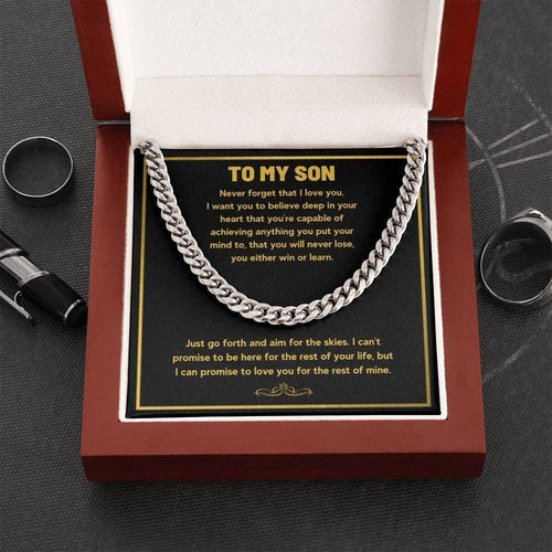 To My Son Cuban Link Chain Necklace Birthday Graduation Gift From Dad Mom With Message Card White