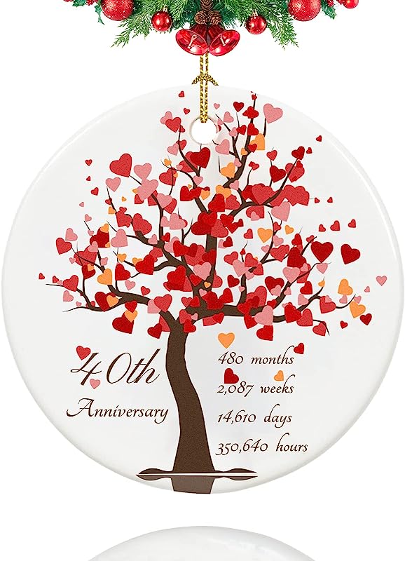 40Th Anniversary Ornament, Gifts For 40Th Wedding Anniversary, 40Th Anniversary Valentines Gifts For Couples,Parents, 2.9" Ceramic 40 Year Anniversary Christmas Ornaments 