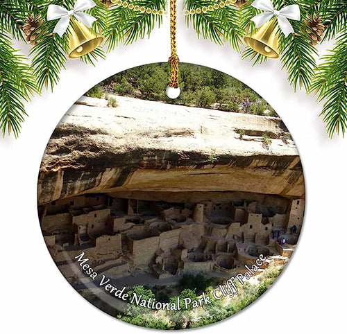 Mesa Verde National Park Cliff Palace Colorado Usa America Christmas Ornaments For Tree Ceramic Pendant Double Sided Ornament Decor Xmas Gifts Porcelain Travel Souvenirs