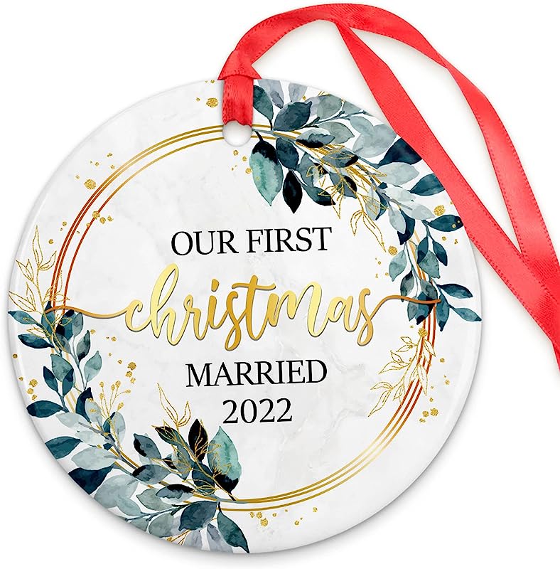 Our First Christmas Married , 1St Christmas Married Ornaments For Couples Newlyweds, First Christmas As Mr. And Mrs. Christmas Ornaments, Anniversary Wedding Gifts For Him Her Husband Wife