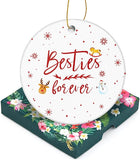Friendship Christmas Ornament-Besties Forever-Holiday Presents Sisters Friends Gift Ceramic Decoration Friends Bestie Decor Xmas Gifts 3" Round Ceramic Ornament With Gift Box