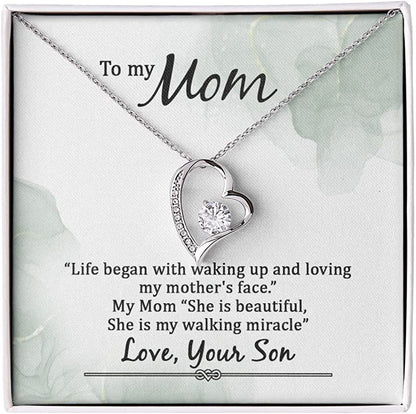 to My Mom Life Began with Walking Up Forever Love Pendant Necklace