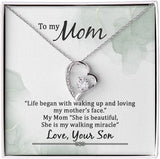 to My Mom Life Began with Walking Up Forever Love Pendant Necklace