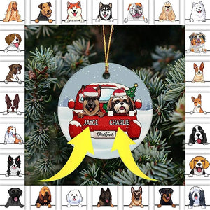 Christmas And Dogs Ornaments - Dog Personalized Circle Plastic Ornaments - Christmas And Dogs, Personalized Circle Ornaments, Custom Gift For Dog Lovers - 2 Sided