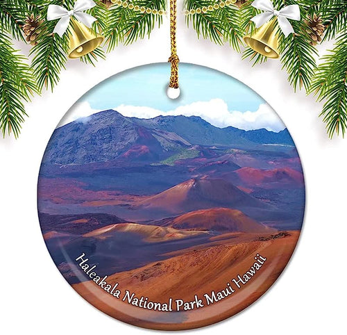 Usa America Haleakala National Park Maui Hawaii Christmas Ornaments For Tree Ceramic Pendant Double Sided Ornament Decor Xmas Gifts Porcelain Travel Souvenirs