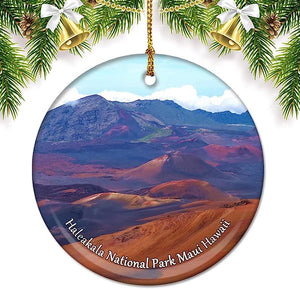 Usa America Haleakala National Park Maui Hawaii Christmas Ornaments For Tree Ceramic Pendant Double Sided Ornament Decor Xmas Gifts Porcelain Travel Souvenirs