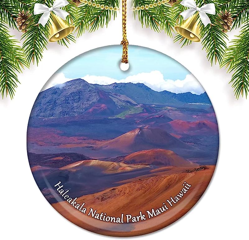 Usa America Haleakala National Park Maui Hawaii Christmas Ornaments For Tree Ceramic Pendant Double Sided Ornament Decor Xmas Gifts Porcelain Travel Souvenirs