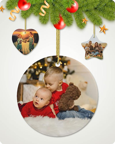 Personalized Christmas Ornaments , Customizable Ceramic Christmas Tree Ornaments With Your Photo Text, Custom Christmas Tree Decorations Gift For Family, Couple, Wedding (1Pc & Round)