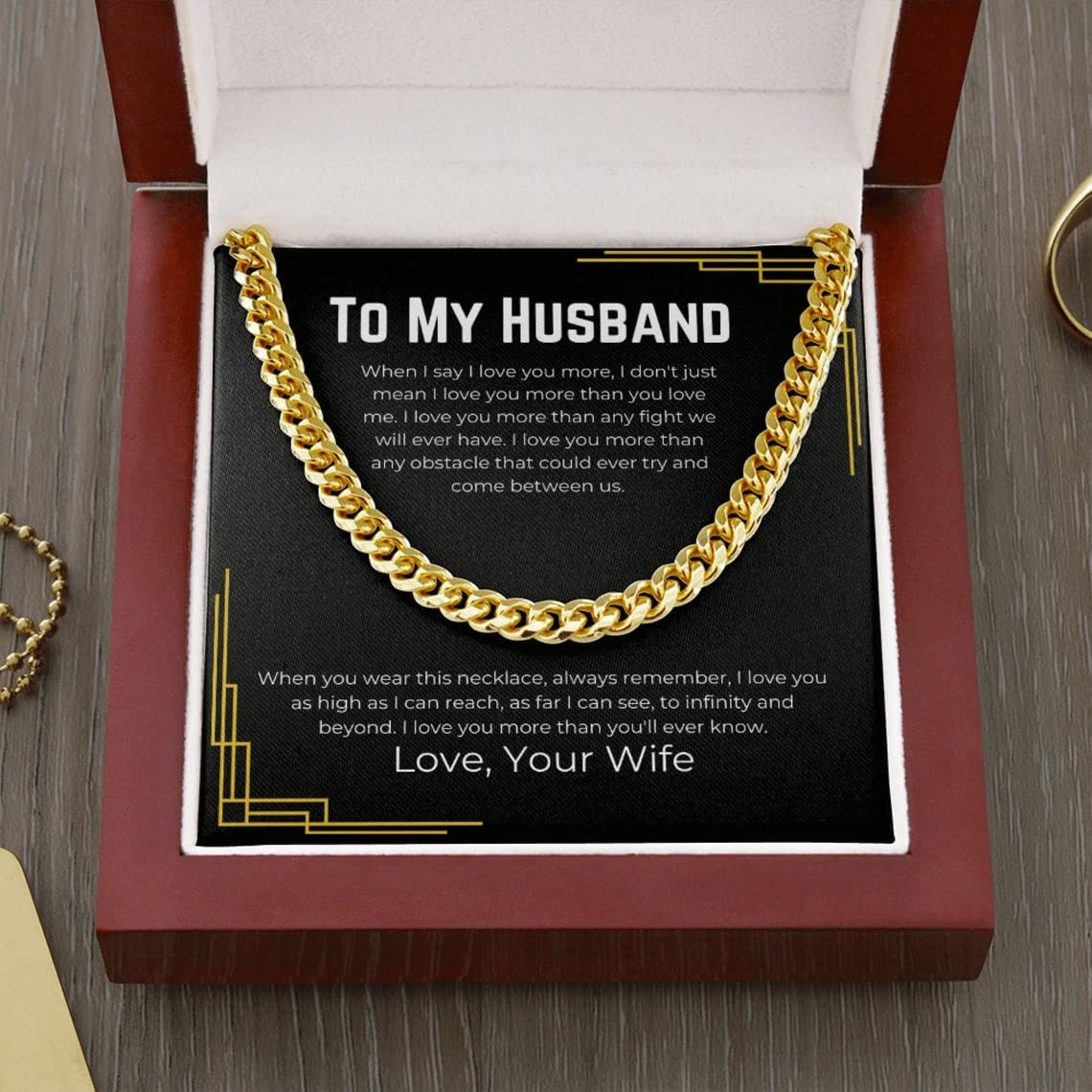 To My Husband Cuban Chain Necklace, Husband Necklace from Wife, Wife Husband Necklace Chain, Birthday Gift for Men