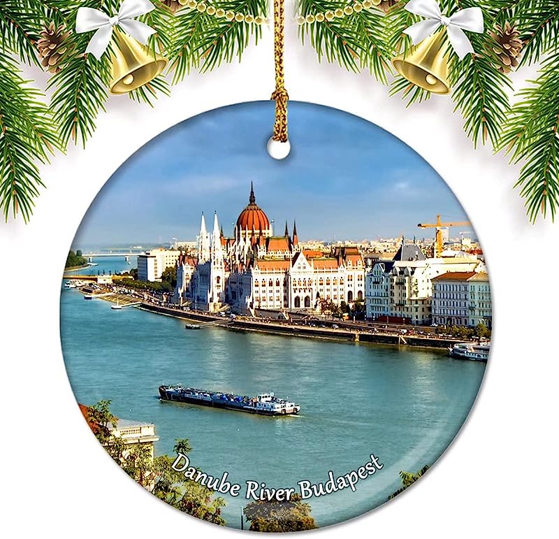 Hungary Danube River Budapest Christmas Ornaments For Tree Ceramic Pendant Double Sided Ornament Decor Xmas Gifts Porcelain Travel Souvenirs