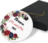 25 Years As Mr And Mrs  Christmas Ornaments Gifts For Couples Keepsake Gift For 25Th Wedding Anniversary Christmas Tree Ornaments  Round Ceramic Ornament 2.95In With Gift Box