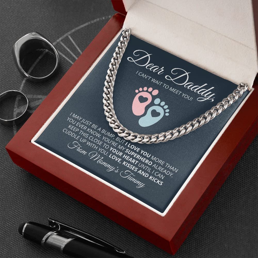 New Dad Gift from Wife Dear Daddy Cuban Link Chain Necklace Gifts for First Time Dads Daddy To Be Gift Expecting