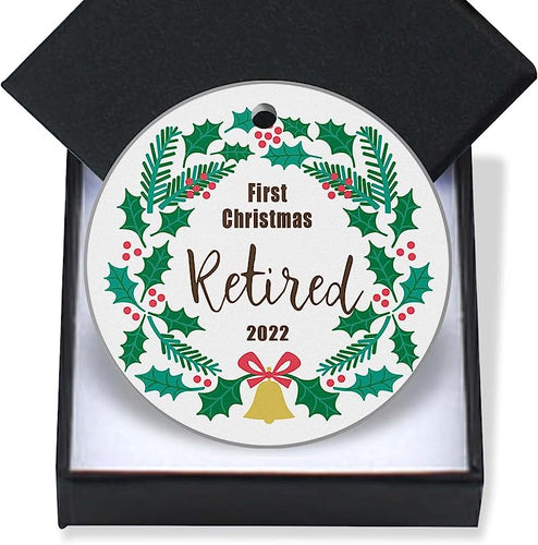 First Christmas Ornament -First Christmas Retired Dated Keepsake Man Woman Office Company Job Retirement Party Gift Keepsake Present Xmas Tree Decorations Ornament Flat Circle Ceramic 3In