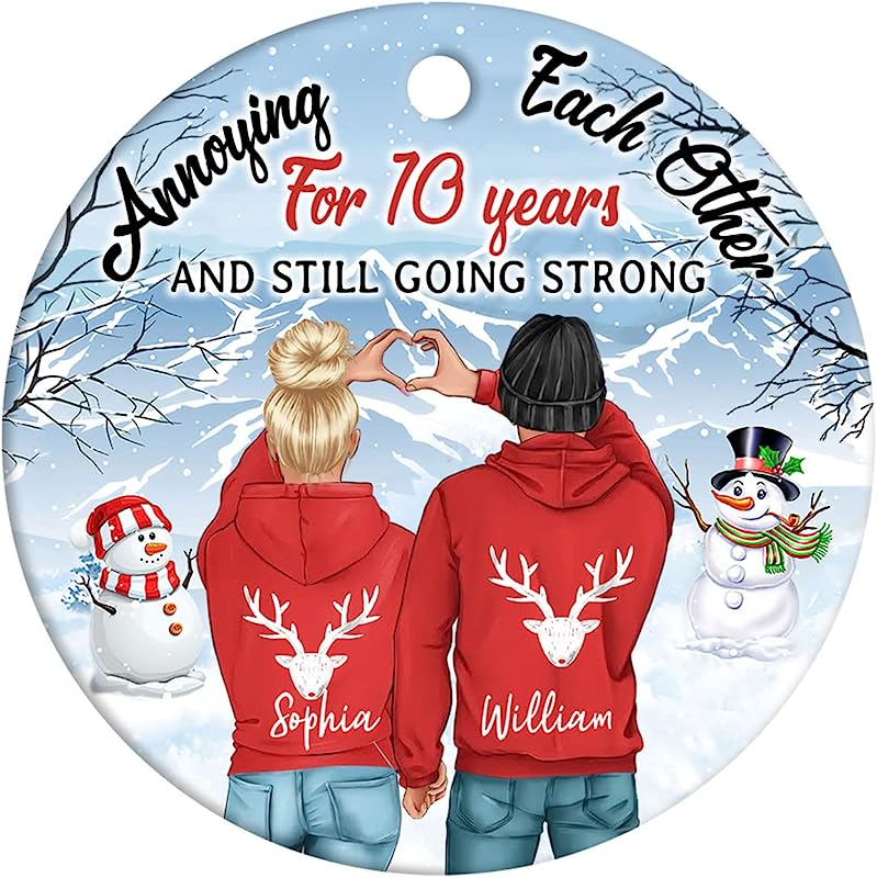 Personalized Couple Annoying Each Other Since, Wedding Anniversary, Personalized Circle Ceramic Ornament Xmas Gifts, Couple Funny Husband Wife Decoration