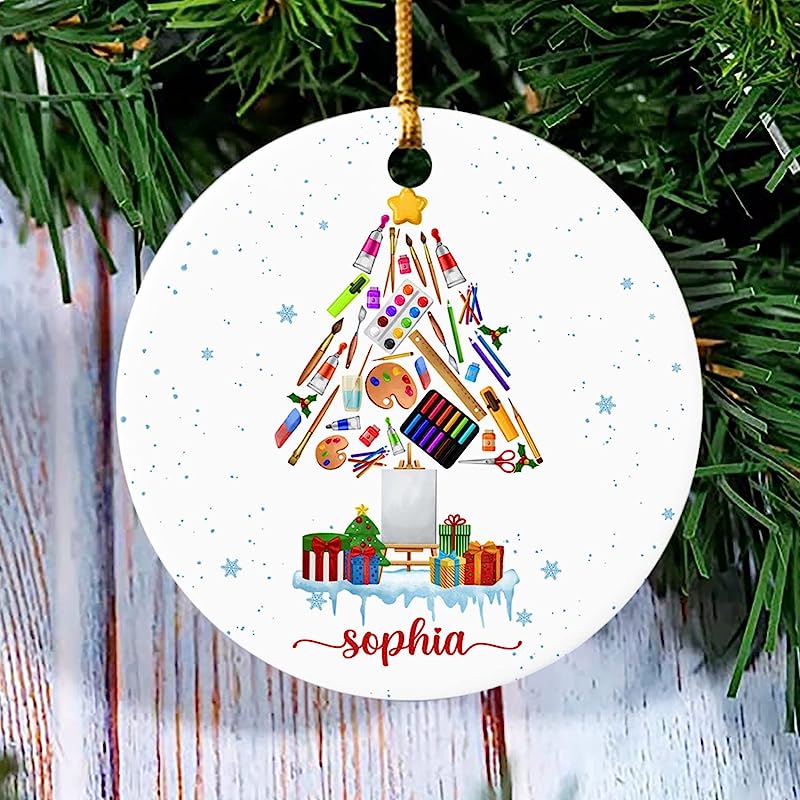 Personalized Artist Christmas Tree Ornament, Art Teacher Xmas Tree Ornament Gift, Merry Christmas Artist Ornament, Painting Tree Xmas Ornament, Customized Name Artist Christmas Ornament 