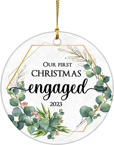 Our First Christmas Engaged Ornament  Ceramic, Engagement Anniversary 1St Christmas Ornaments Keepsake, Christmas Decoration Ornaments Gift For Newly Engaged Couple