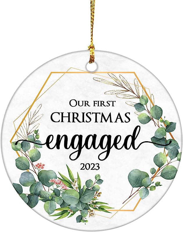 Our First Christmas Engaged Ornament  Ceramic, Engagement Anniversary 1St Christmas Ornaments Keepsake, Christmas Decoration Ornaments Gift For Newly Engaged Couple