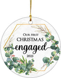 Our First Christmas Engaged Ornament  Ceramic, Engagement Anniversary 1St Christmas Ornaments Keepsake, Christmas Decoration Ornaments Gift For Newly Engaged Couple