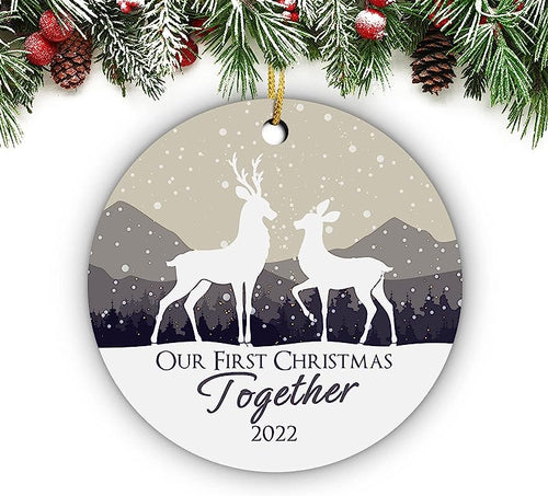 Our First Christmas In Our New Home , 1St Christmas In New House, Personalized Gift For New Couple Circle Christmas Ornament (Reindeers Couple)