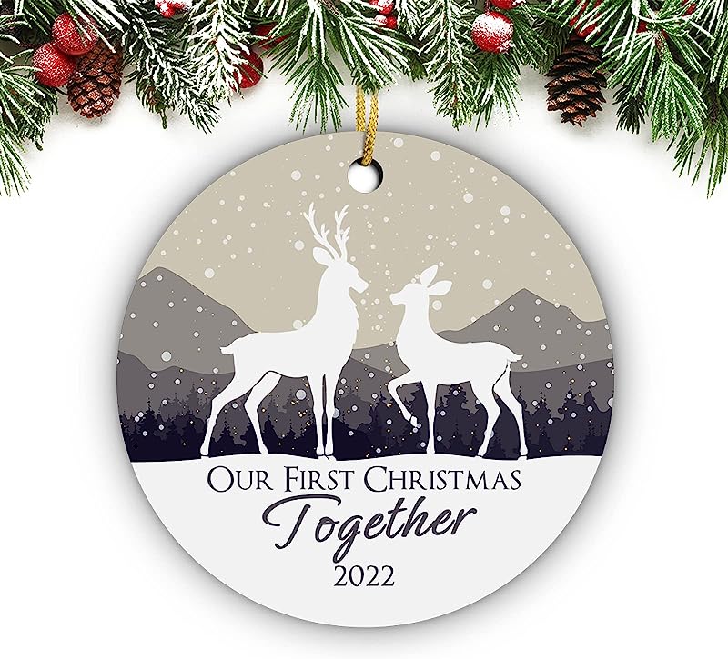 Our First Christmas In Our New Home , 1St Christmas In New House, Personalized Gift For New Couple Circle Christmas Ornament (Reindeers Couple)