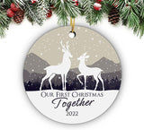 Our First Christmas In Our New Home , 1St Christmas In New House, Personalized Gift For New Couple Circle Christmas Ornament (Reindeers Couple)