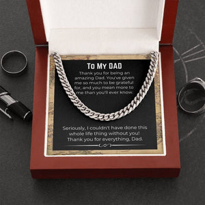 Jewelry Gift For Dad Cuban Link Chain necklace on message card. Perfect for Birthday. Gift to father from