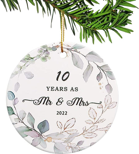 Zocone 10 Years As Mr & Mrs  Ceramic Ornament, 10 Year For Couples, 10Th Wedding For Home Decoration Christmas Tree Ornaments Hanging Accessories