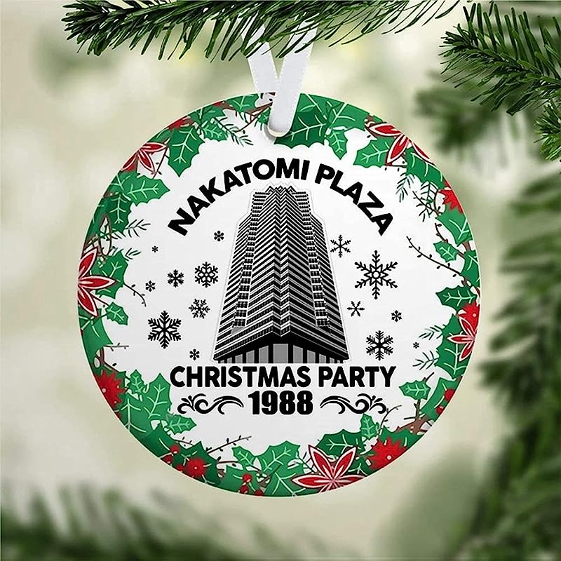 Nakatomi Plaza 1988 Accents Home Living Christmas Ornament, Ceramic Tree Keepsake Present For Family,Friends,Couple &Engagement Party Round Porcelain Best Memory Funny Gift For Birthday